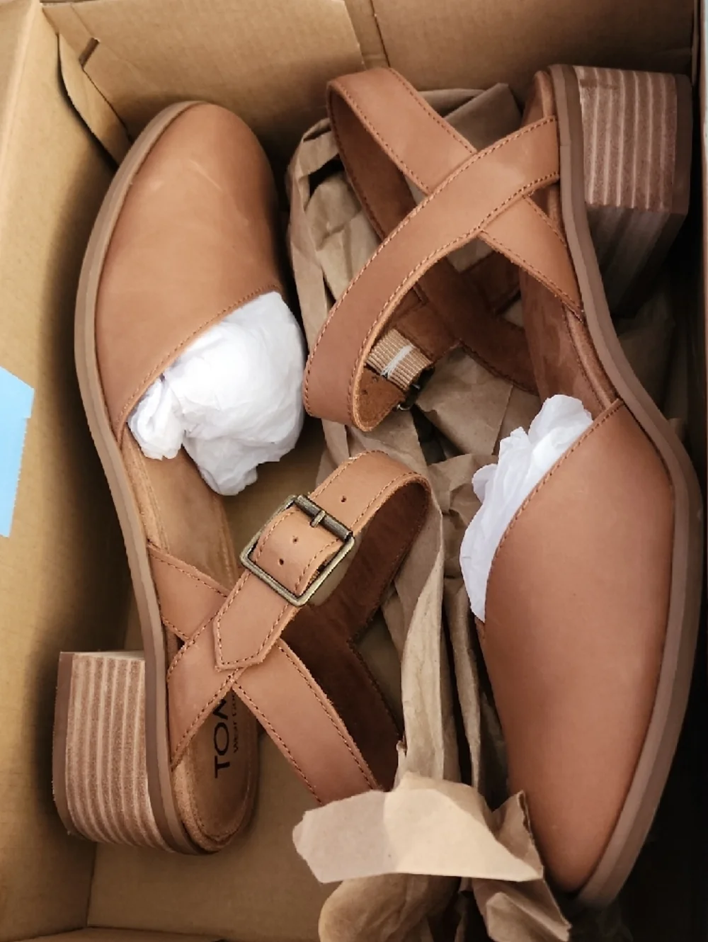 $110 Toms Tan Leather Slingback Low Block Heel Mules - Picture 3 of 4
